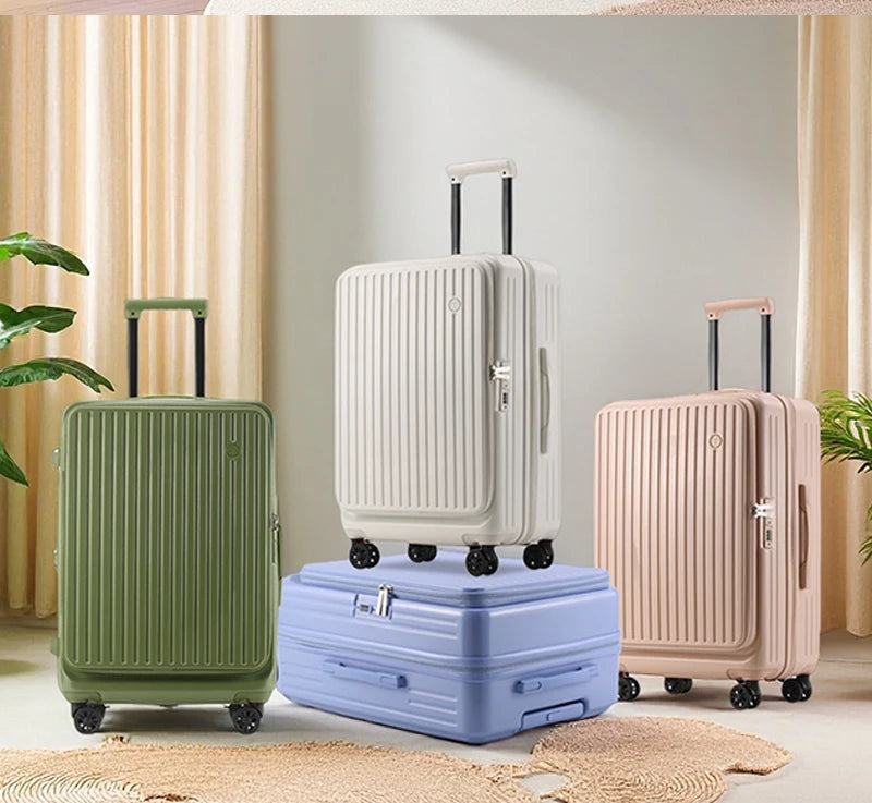 Multifunctional Front Opening Expandable Suitcase with Cup Holder Large Capacity Luggage 360° Shock Absorbing Wheels 20' 24' 28'