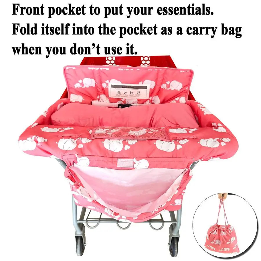 Soft Pillow Attached 2in1 Shopping Cart and High Chair Cover for Baby, Cotton Padded Cart Cover, Foldn Roll Style.