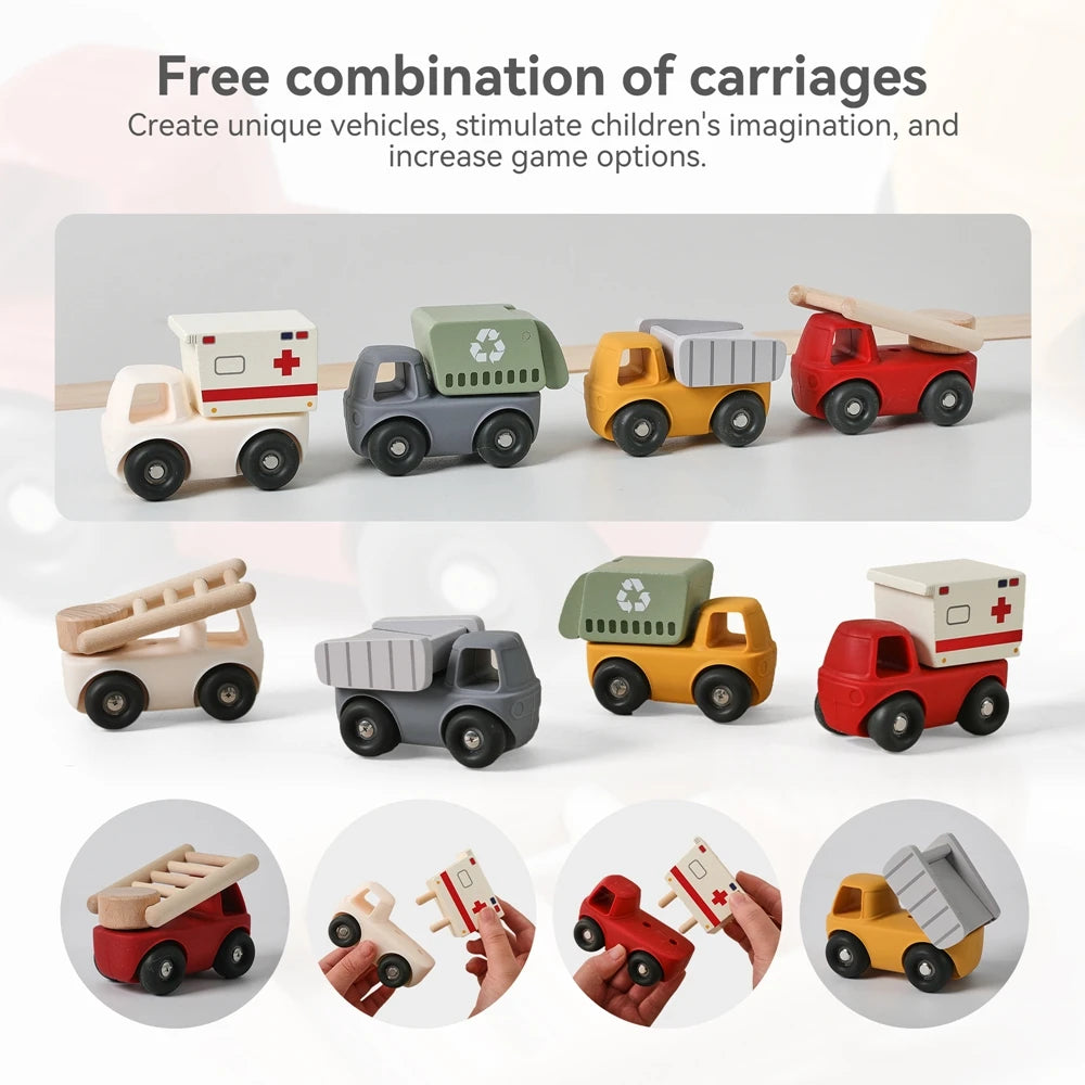 4PC Silicone Baby Teether Montessori Games For Babies Mobile Cart Detachable Cartoon Car