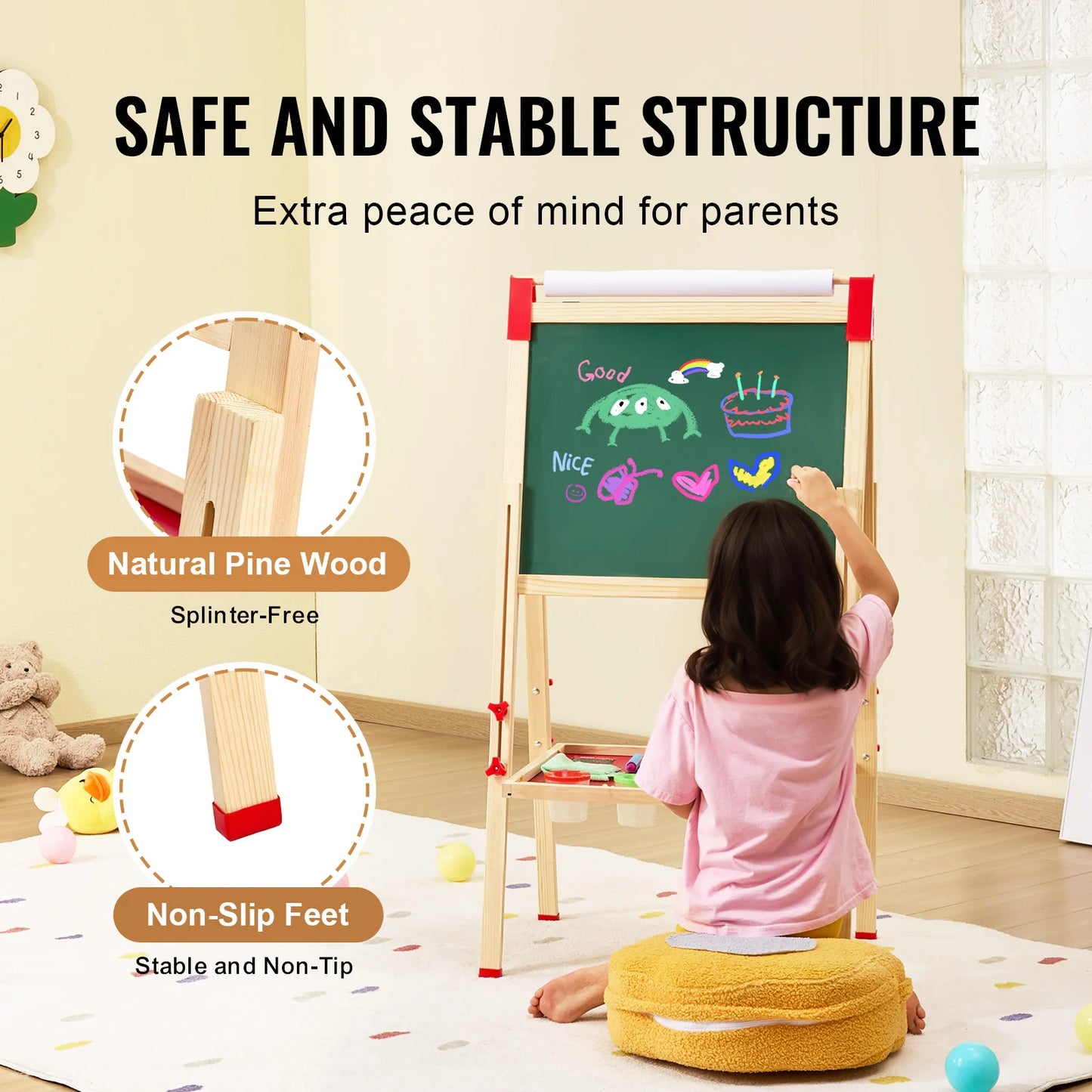 Children Magnetic Drawing Board Wooden Double-Sided Kid's Art Easel with Whiteboard Chalkboard for Girls Gifts Toys
