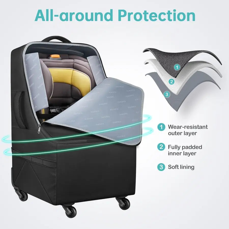 Padded Car Seat Travel Bag for Airplane with Wheels,Heavy Duty Carseat Bags for Air Travel,Rolling Airport Gate Check Bag,Travel