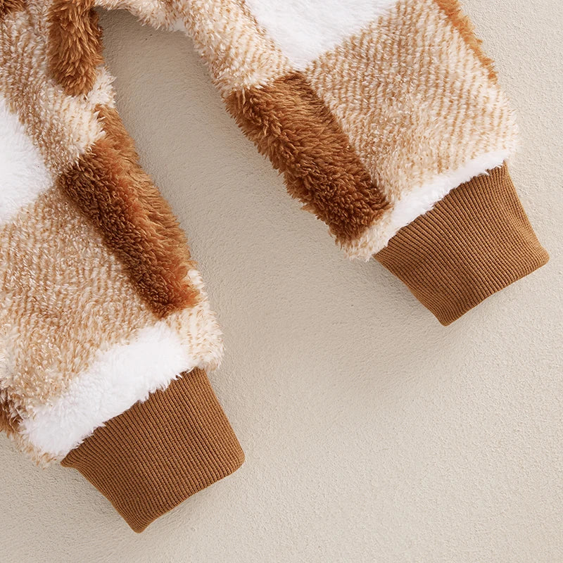 Toddler Striped Hooded Soft Fleece Button-up Cozy Winter Romper with Pockets and Footies