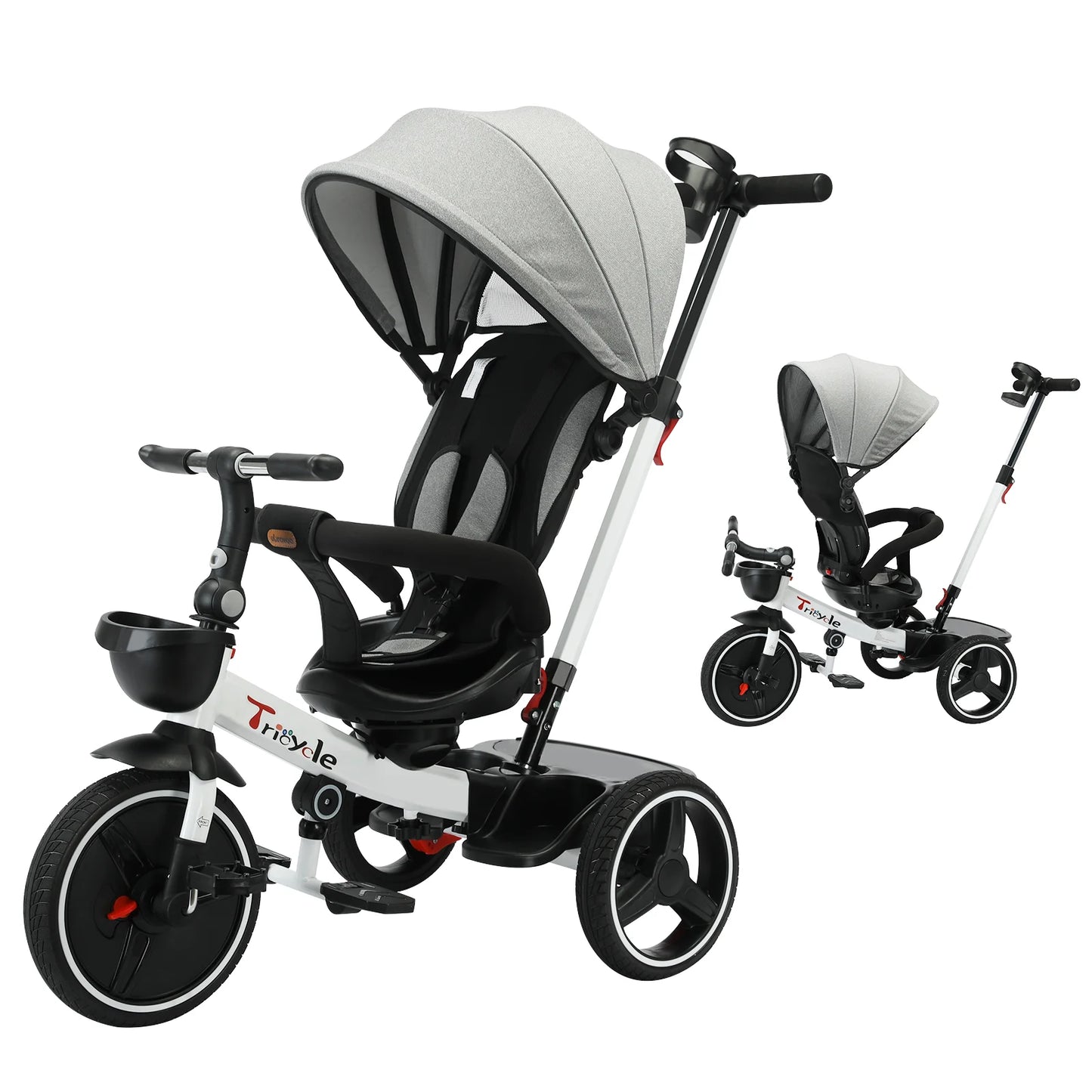 Baby Stroller Tricycle Ride Bike , 5-in-1, Adjustable Canopy, Sitting & Lying, Disassembly & Assembly.