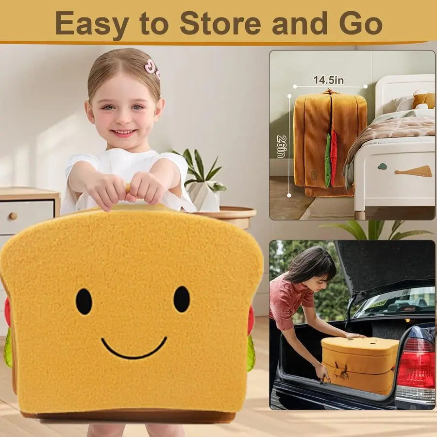 Toddler Travel Bed Sandwich Style Portable Toddlers Floor Beds, Foldable Soft Foam Travel Crib for Baby and Kid, Washable Cover