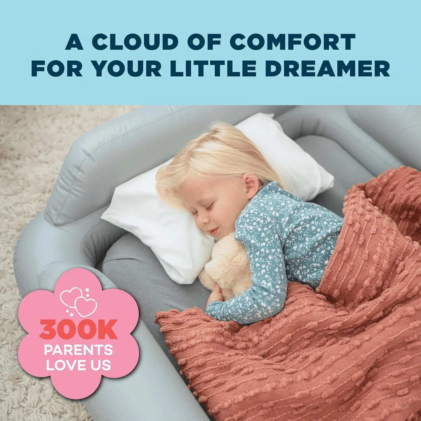 Inflatable Toddler Travel Bed with Safety Bumpers - Portable Air Mattress for Kids, Includes Electric Pump