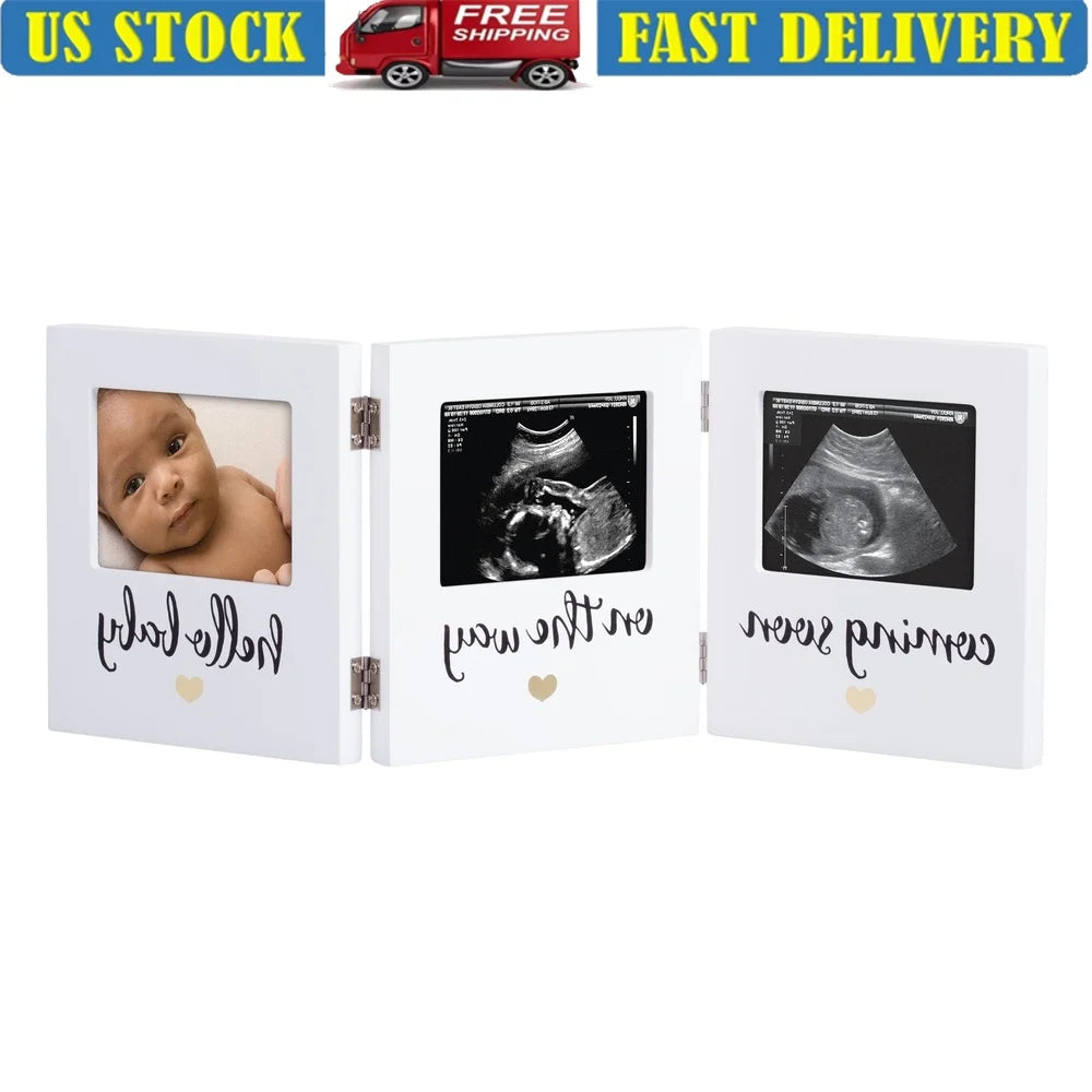 Triple Sonogram Keepsake Baby Picture Frame White Hinged Display Ultrasound Pregnancy Journey Ideal Gift Expecting Parents