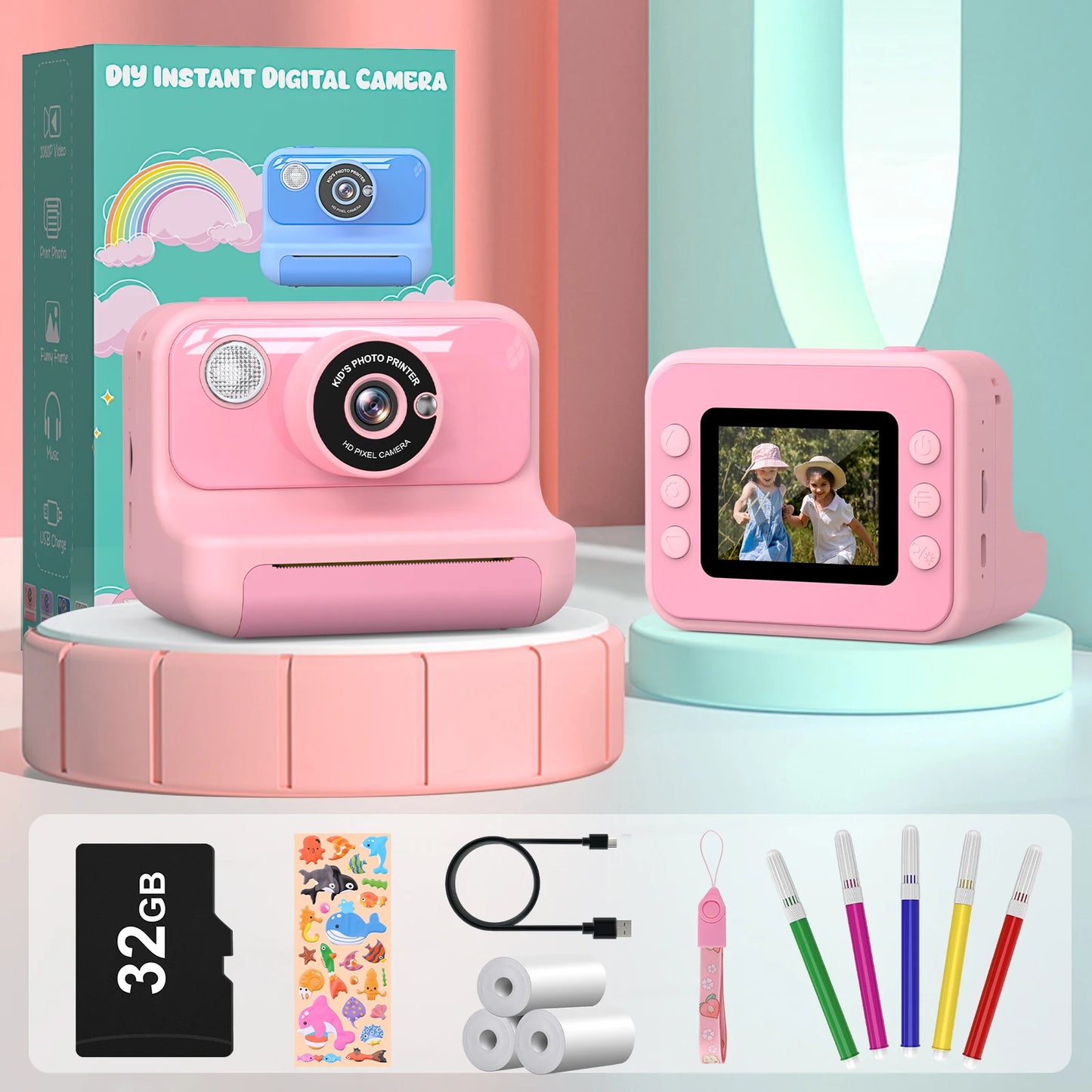 Kids Camera Instant Print 1080P HD Thermal Printing Camera 2.4 Inch Mini Digital Camera Toy