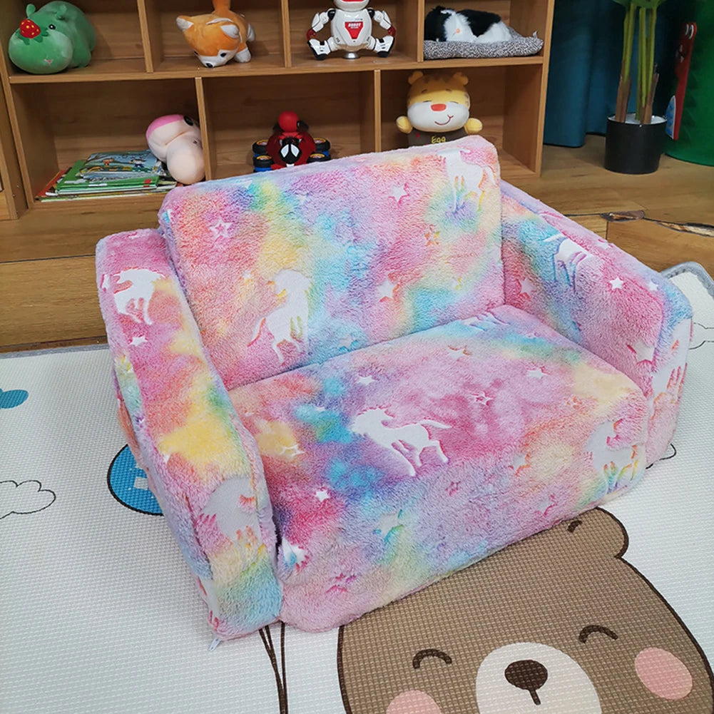 Kids Couch, Fold Out, Kid Sofa Chair, Toddler Convertible Sofa to Lounger, Pull Out Couch, Glow in The Dark Sofa Chair for Boys Girls