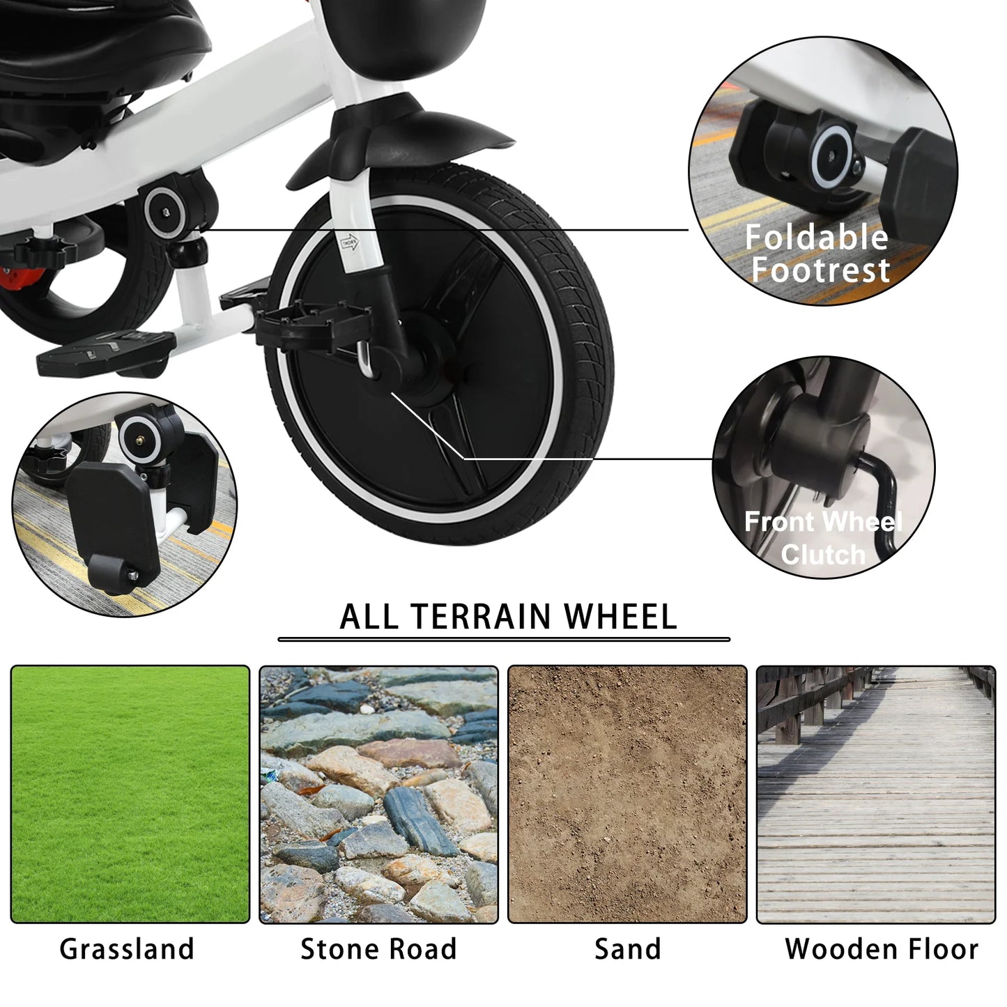 Baby Stroller Tricycle Ride Bike , 5-in-1, Adjustable Canopy, Sitting & Lying, Disassembly & Assembly.