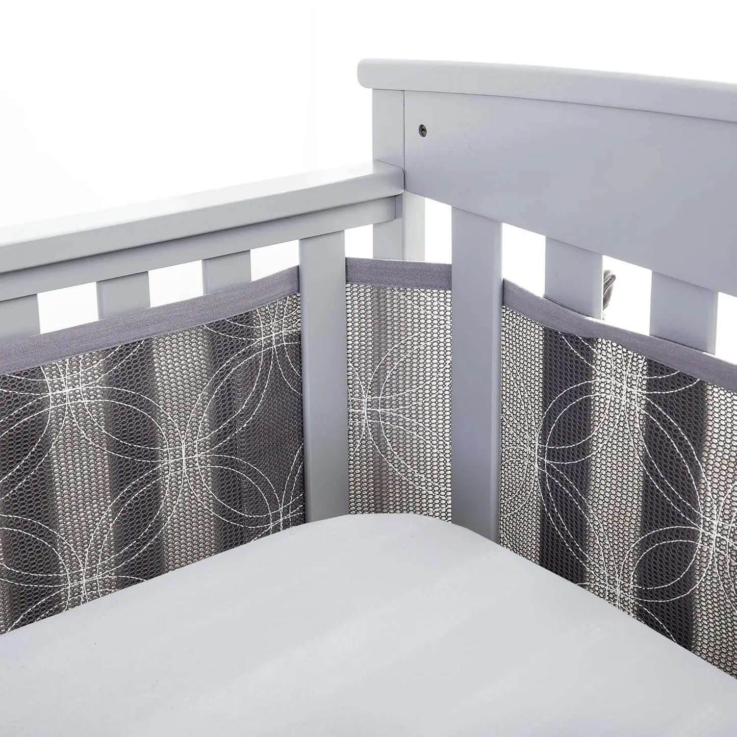 Breathable Mesh Crib Liner with Cotton Ruffle Trim - Fits Full-Size Slatted and Solid Back Cribs
