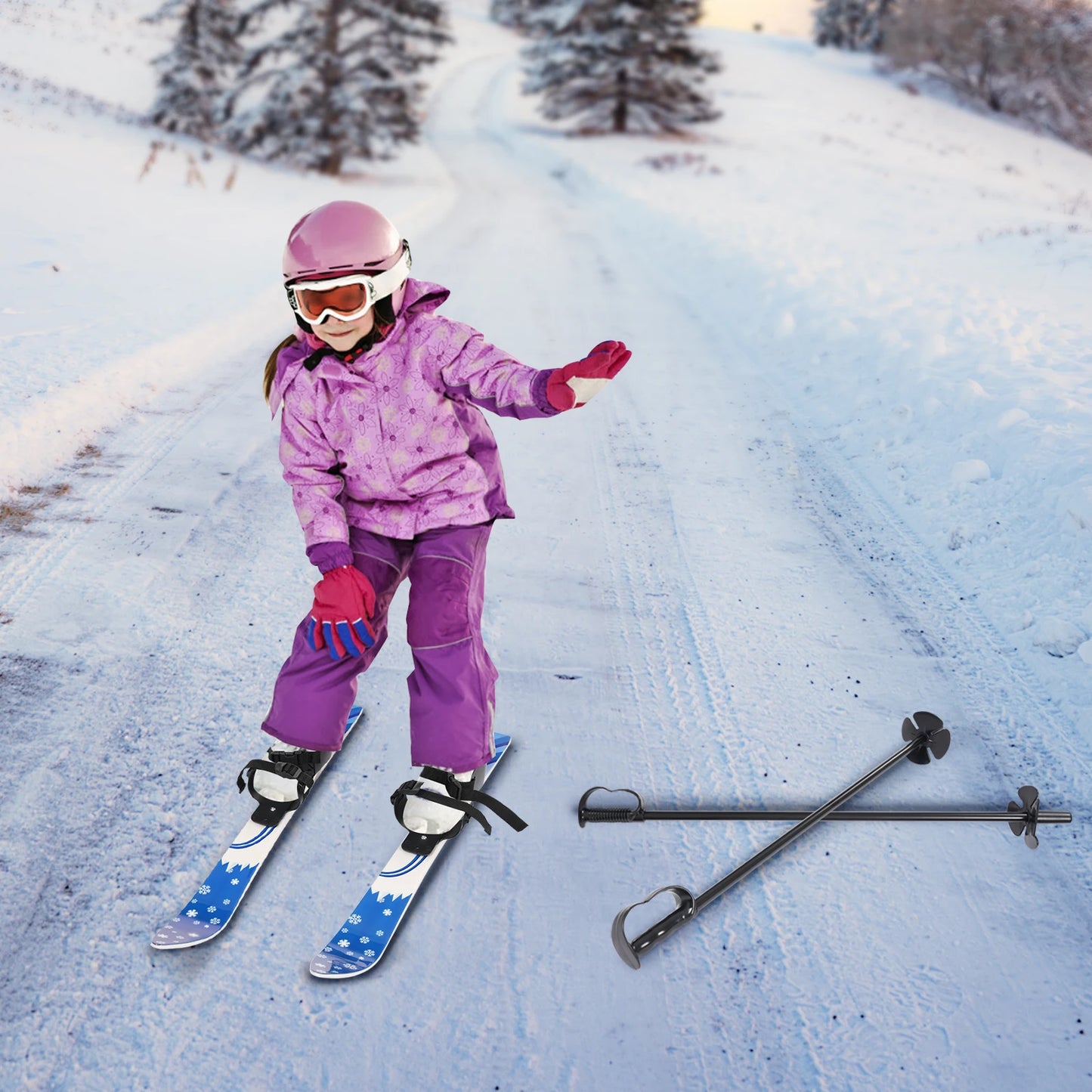 68*6cm Ski Set Kids Skis and Poles Primary Ski Double Board Children's Beginner Snow Skis for Children Outdoor Snow Recreational