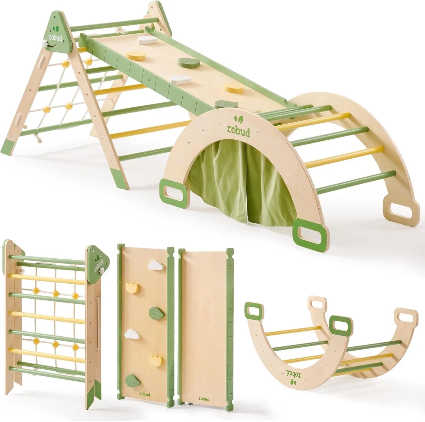 Robotime Robud 7 in 1 Triangle Set Foldable Wooden Climbing Toy Montessori Foldable Climbing Set with Rope Net Unisex