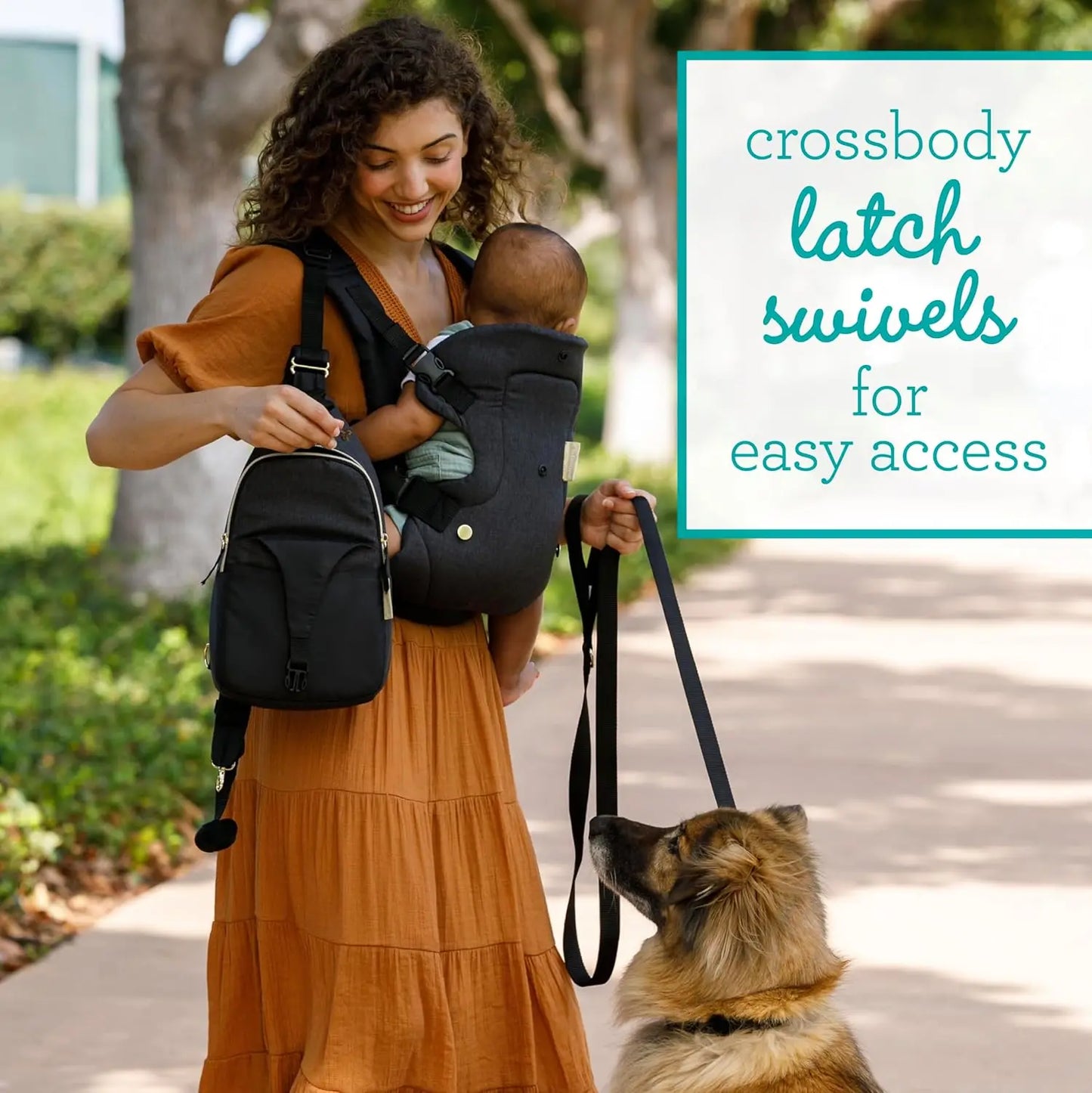 4-in-1 Convertible Baby Carrier & Crossbody Diaper Bag Set, Black and Gold, Hands-Free Support for Infants to Toddlers