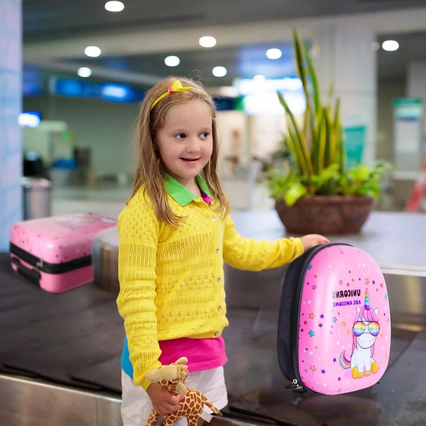 Kids Unicorn Luggage Set with Spinner Wheels - 18" Hard Case & 13" Backpack for Travel