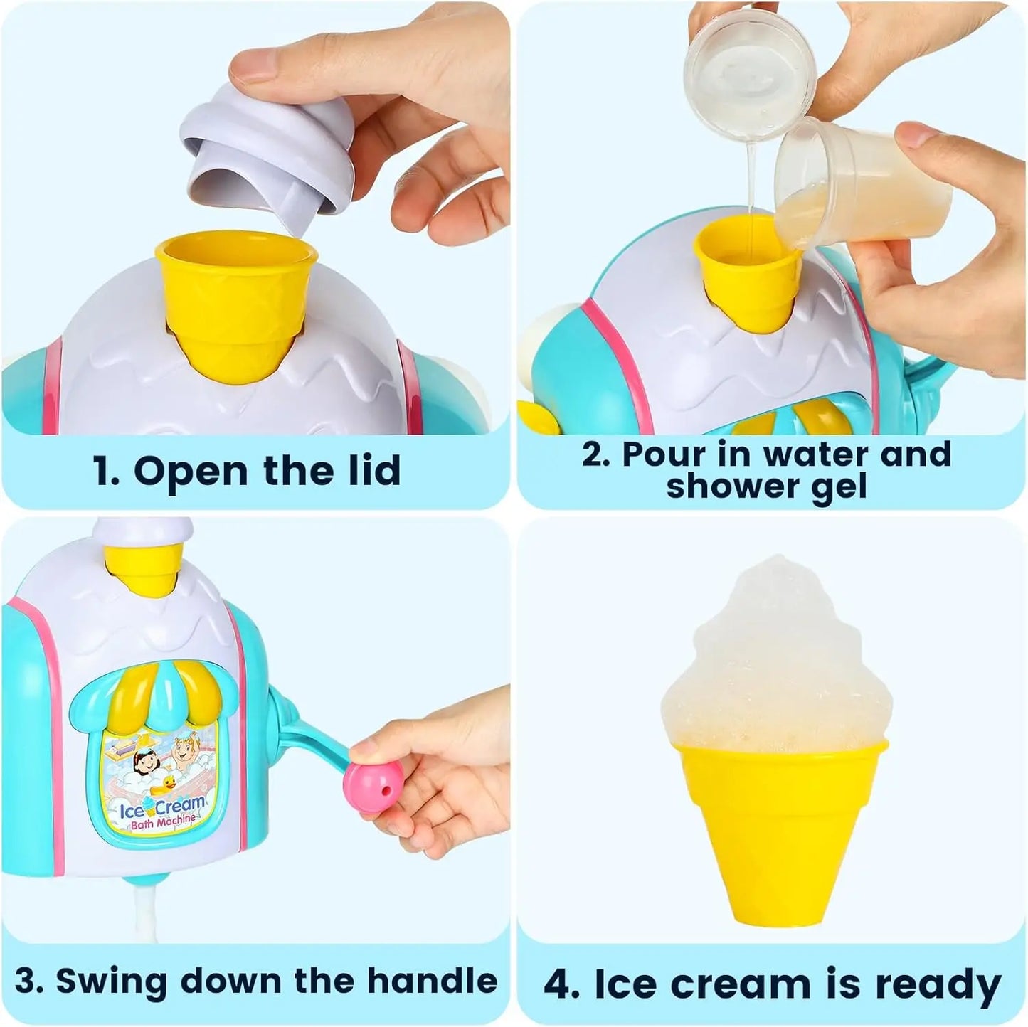 Bath Toys for Toddlers Ages 3-5,Ice Cream Foam Maker Bathtub Toy with Snap Buttons, Bathtub Bubble Machine Pretend Cake
