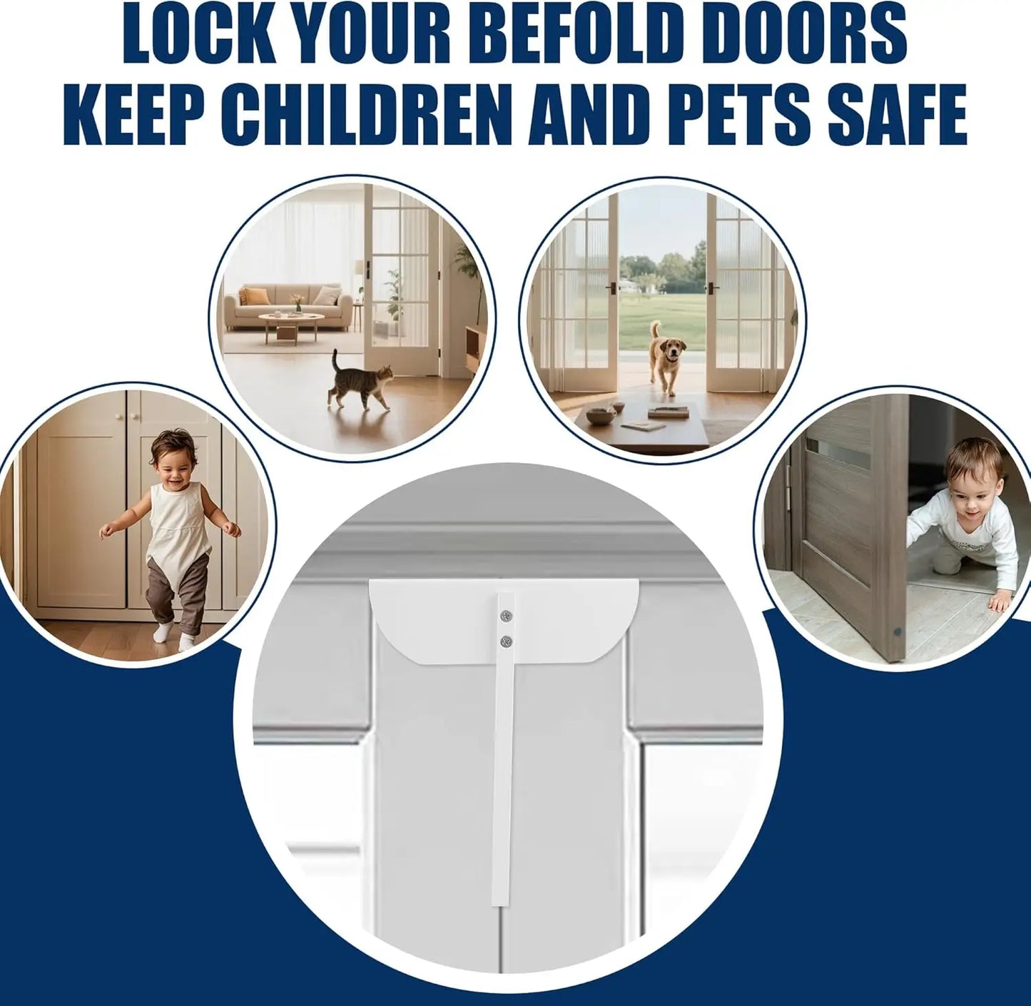 Child and Pet Proof Bifold Door Locks, Installation-Free Metal Cabinet Safety Locks, 4 Pack