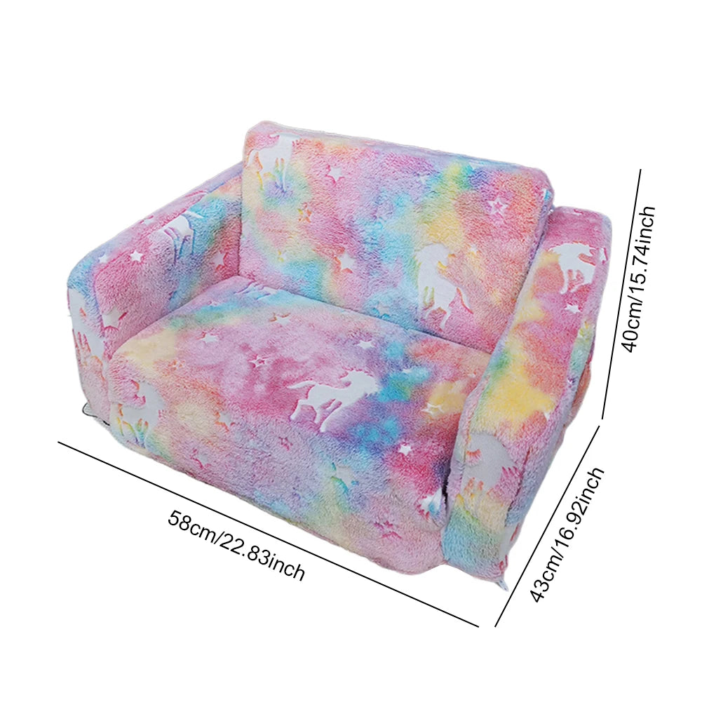 Kids Couch, Fold Out, Kid Sofa Chair, Toddler Convertible Sofa to Lounger, Pull Out Couch, Glow in The Dark Sofa Chair for Boys Girls