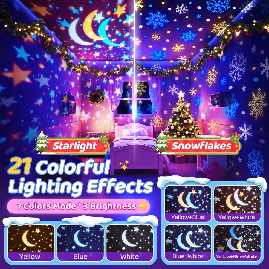 Onefire Night Light for Kids Gifts, 15 Sound Machine Baby Night Light, 15 Films Star Projector for Kids Room Decor, Brightness
