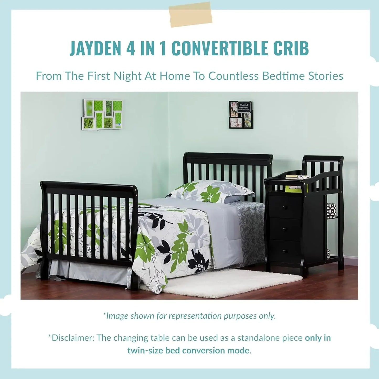 4‑in‑1 Mini Convertible Baby Crib & Changer with Storage, Steel Grey, Pinewood, GreenGuard Gold & JPMA, 1” Mattress Pad