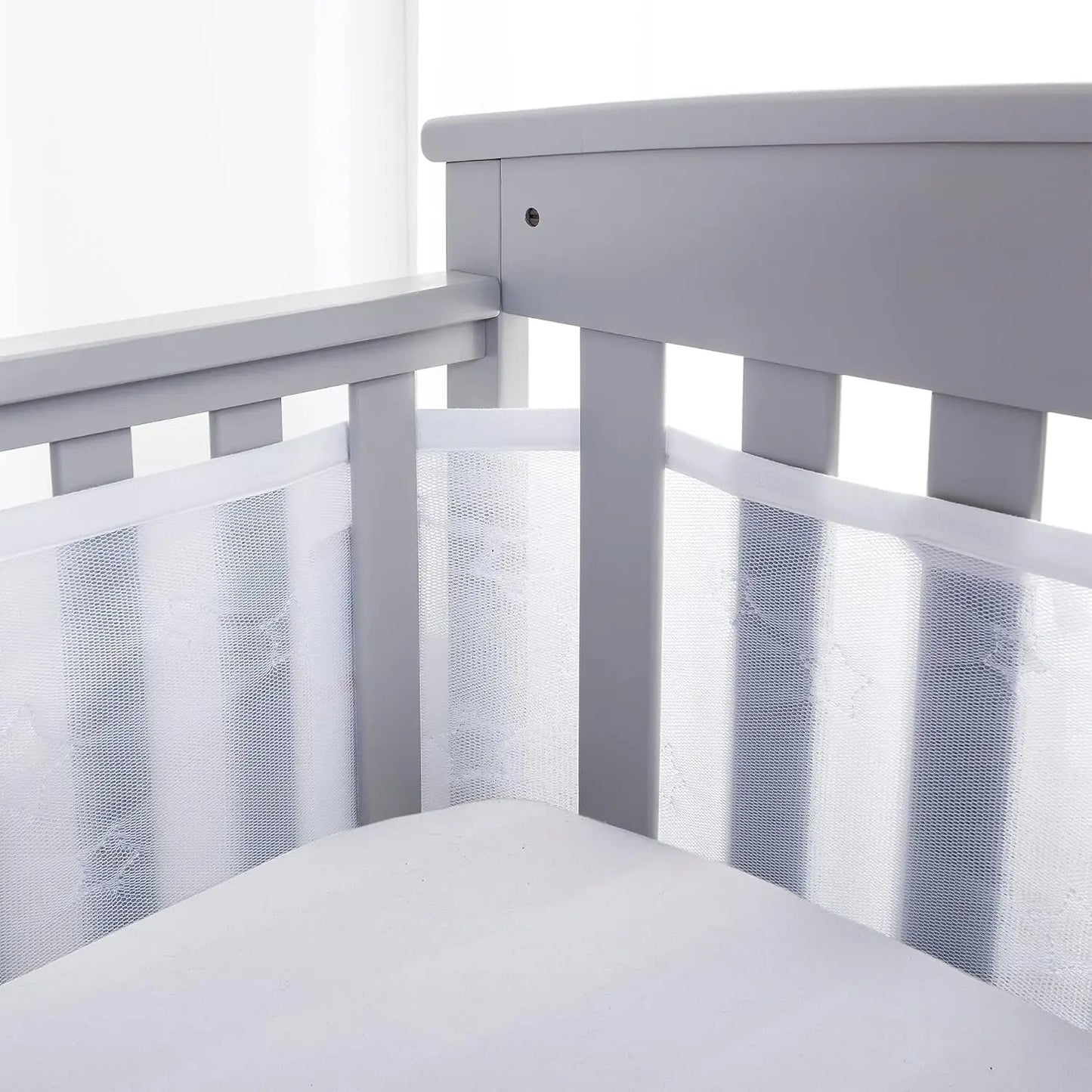 Breathable Mesh Crib Liner with Cotton Ruffle Trim - Fits Full-Size Slatted and Solid Back Cribs