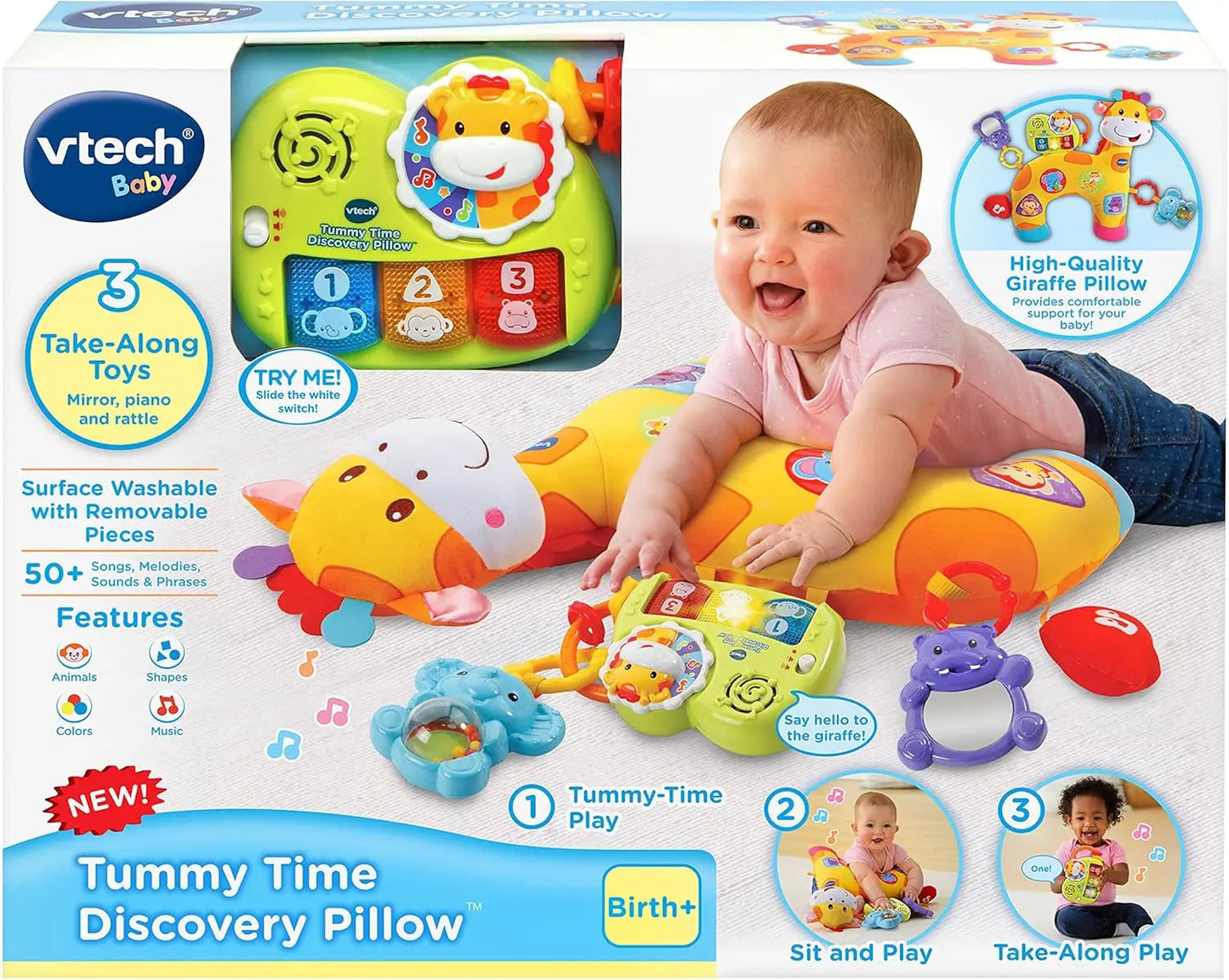 Interactive Baby Tummy Time Pillow with Lights, Sounds & Removable Toys for Motor Skills Development
