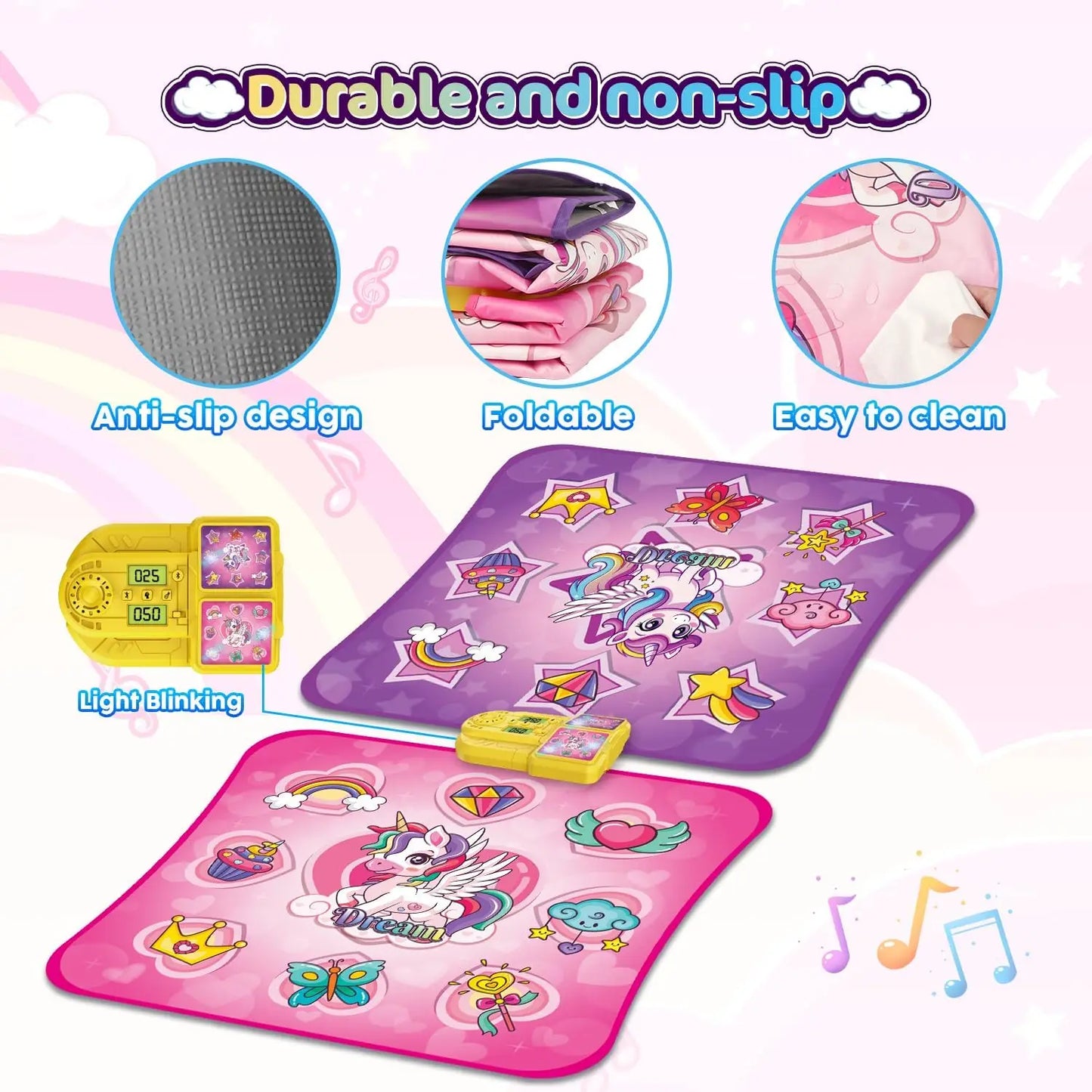 Unicorn Dance Mat x2 Toys for Girls 9-Level Dancing Game Indoor Outdoor Music Play Mat Christmas Gifts for Kids Ages 3+