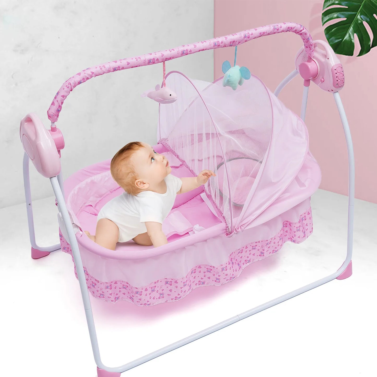 Electric Kids Crib Cradle Auto Swing Newborn Bassinet Sleep Bed Kids Bluetooth