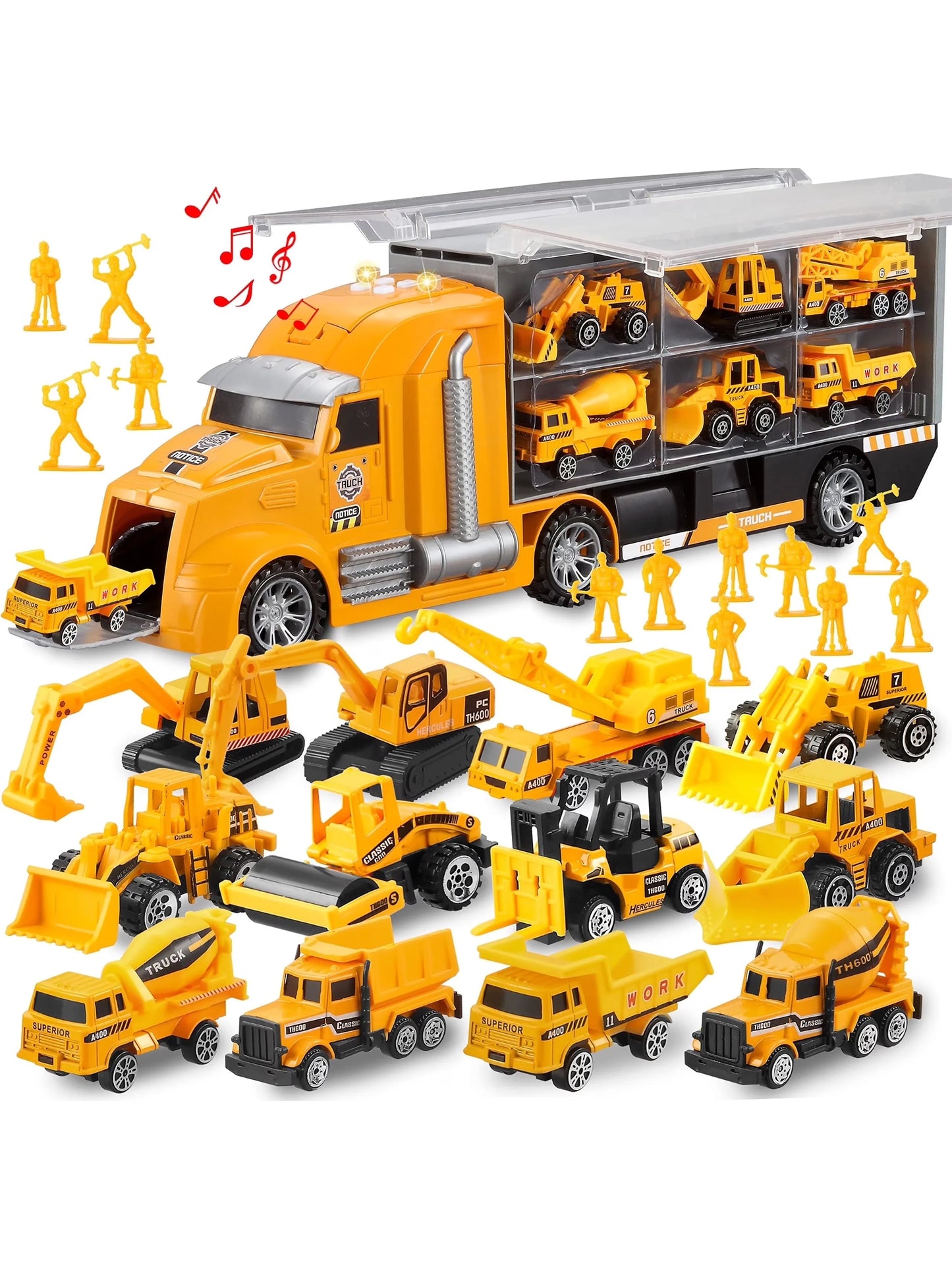 25 in 1 Die-cast Construction Big Truck Toys Car Transporter Storage Truck  for Kids Boys Girls Birthday