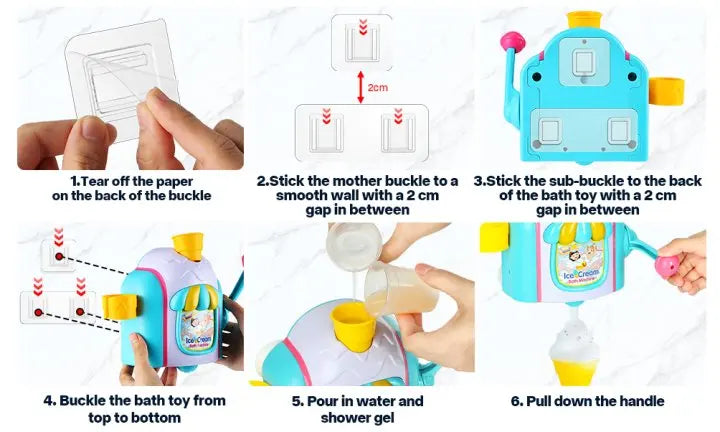 Bath Toys for Toddlers Ages 3-5,Ice Cream Foam Maker Bathtub Toy with Snap Buttons, Bathtub Bubble Machine Pretend Cake