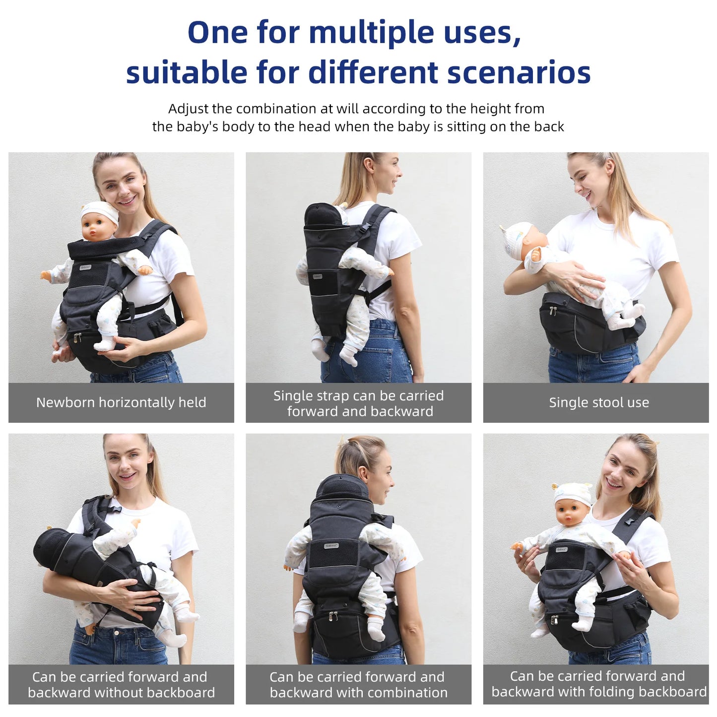 13 In 1 Baby Growth Carrier Newborn to Toddler 0-44 Lbs Ergonomic Infant Carrier with Removable Plate  Reflective Strips