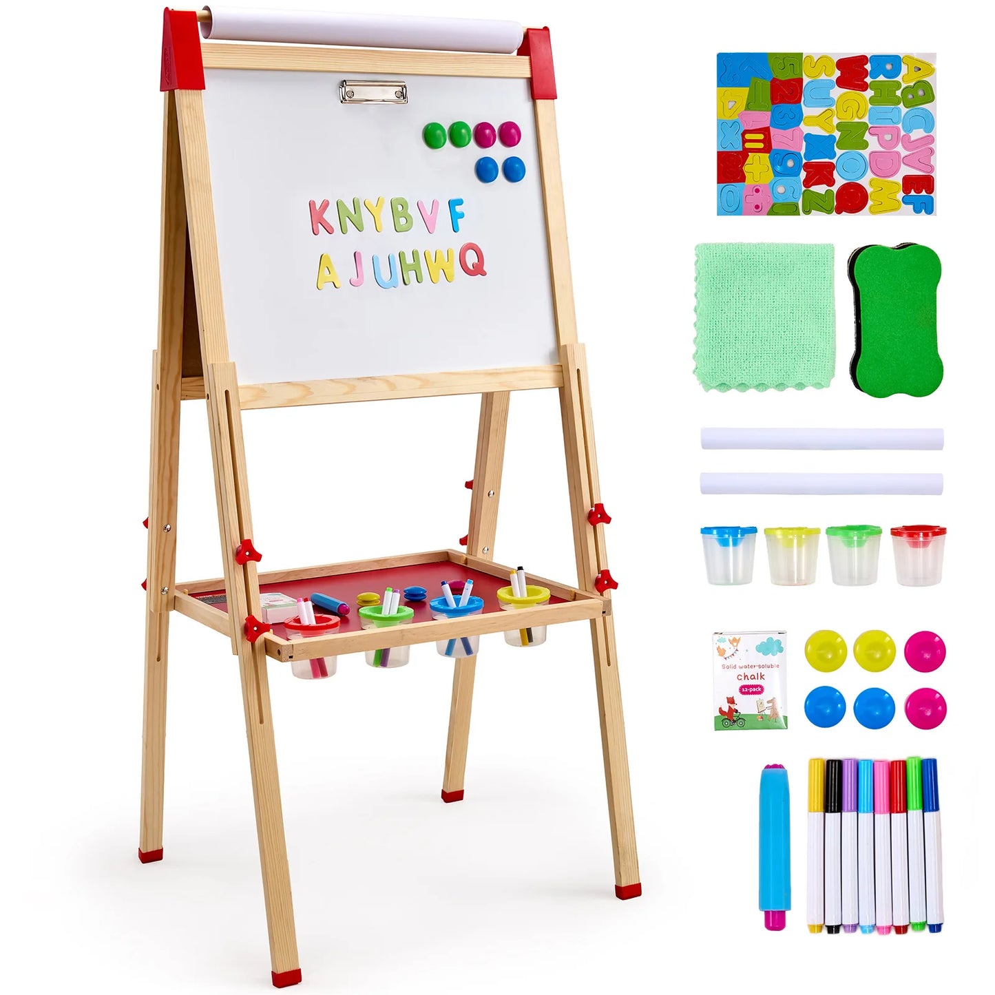 Children Magnetic Drawing Board Wooden Double-Sided Kid's Art Easel with Whiteboard Chalkboard for Girls Gifts Toys