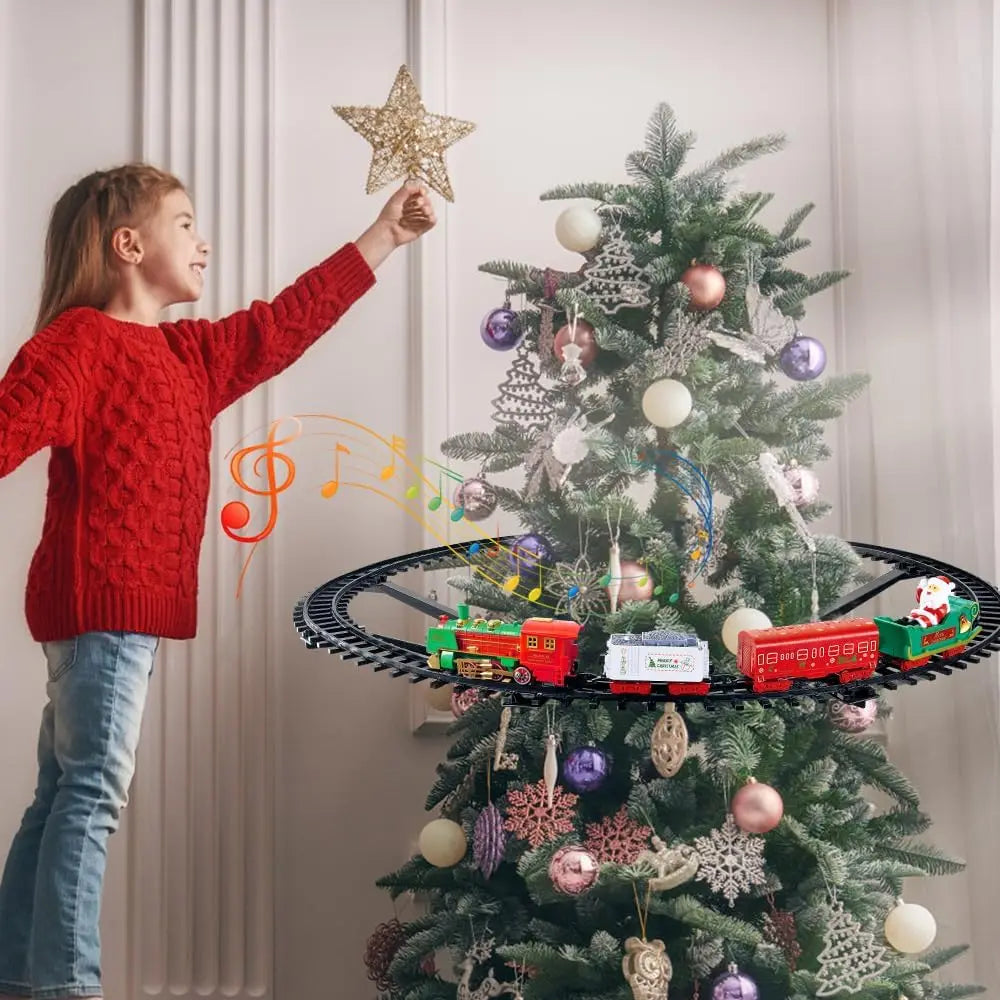 Hanging Christmas Train Set Toy Light and Sound Train Around Christmas Tree Decoration Gift Indoor Home Toys for Kids