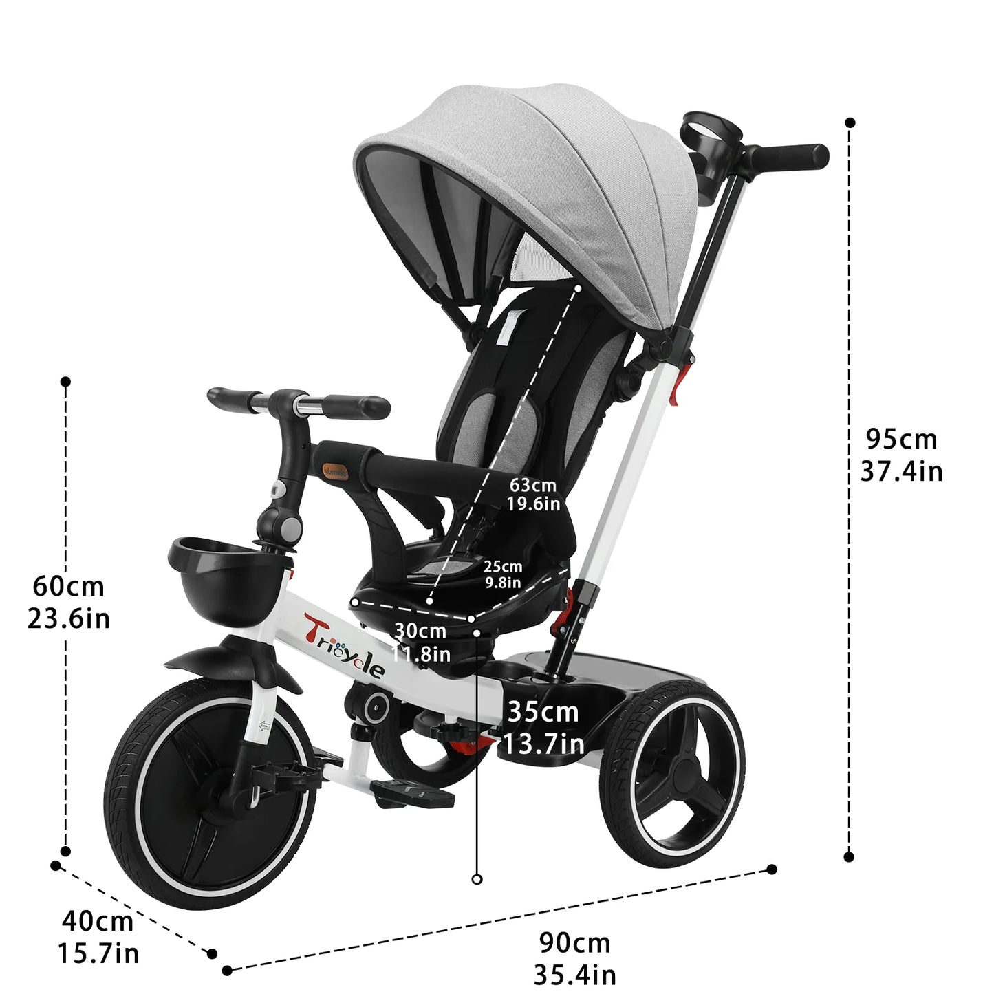 Baby Stroller Tricycle Ride Bike , 5-in-1, Adjustable Canopy, Sitting & Lying, Disassembly & Assembly.