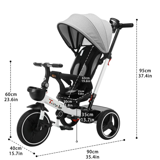 Baby Stroller Tricycle Ride Bike , 5-in-1, Adjustable Canopy, Sitting & Lying, Disassembly & Assembly.