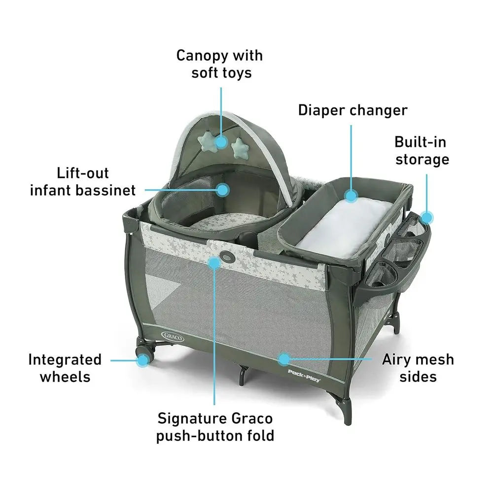 Portable Travel Bassinet with UV Protection, Full-Size Bed, and Diaper Station