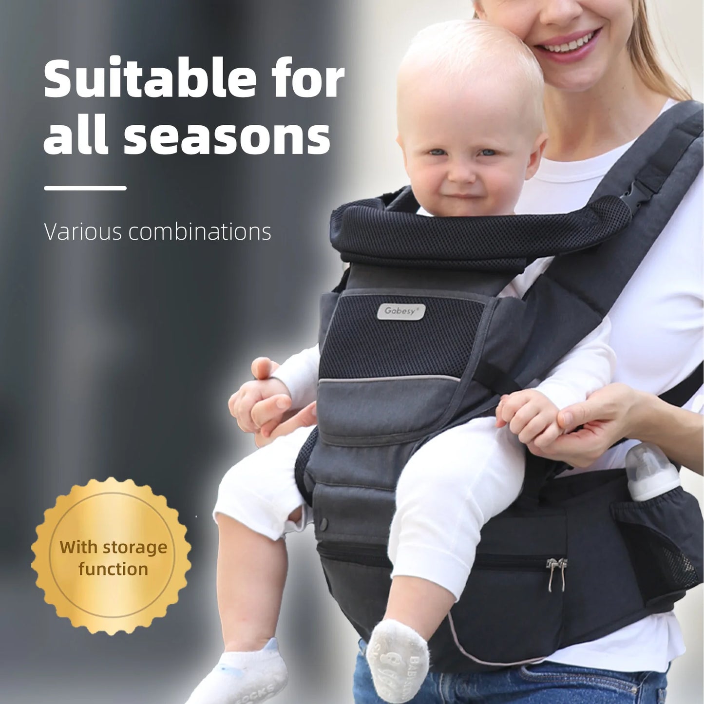 13 In 1 Baby Growth Carrier Newborn to Toddler 0-44 Lbs Ergonomic Infant Carrier with Removable Plate  Reflective Strips