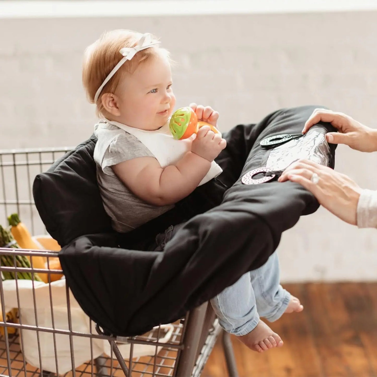 Universal Baby Shopping Cart and High Chair Cover with Storage Pouch, Black - Safe, Comfortable Fit for Toddlers