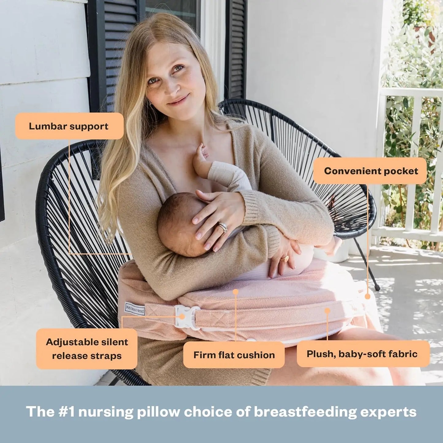 Deluxe Nursing Pillow with Slipcover - Ergonomic Support for Mom & Baby, Adjustable with Side Pocket in Soft Rose