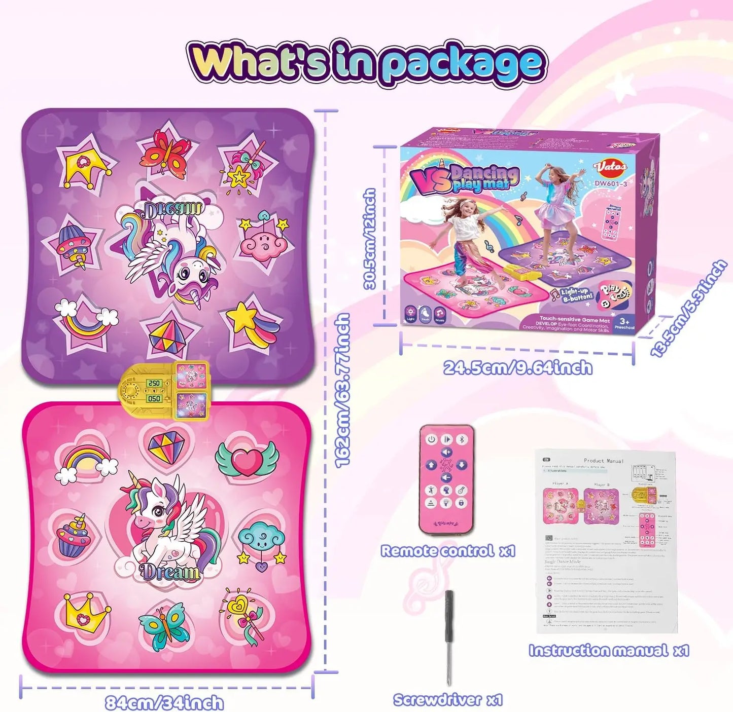 Unicorn Dance Mat x2 Toys for Girls 9-Level Dancing Game Indoor Outdoor Music Play Mat Christmas Gifts for Kids Ages 3+