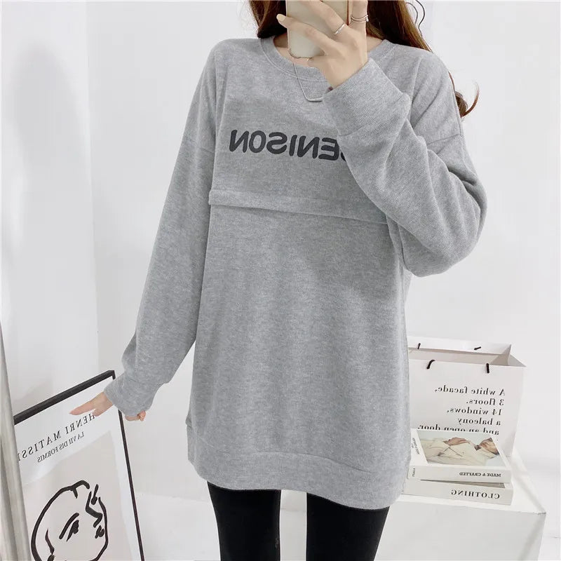Maternity Nursing Sweatshirt Loose Sweatshirt Pullover Breastfeeding Clothe Autumn Cotton Jacket For Nursing Mothers Maternitty