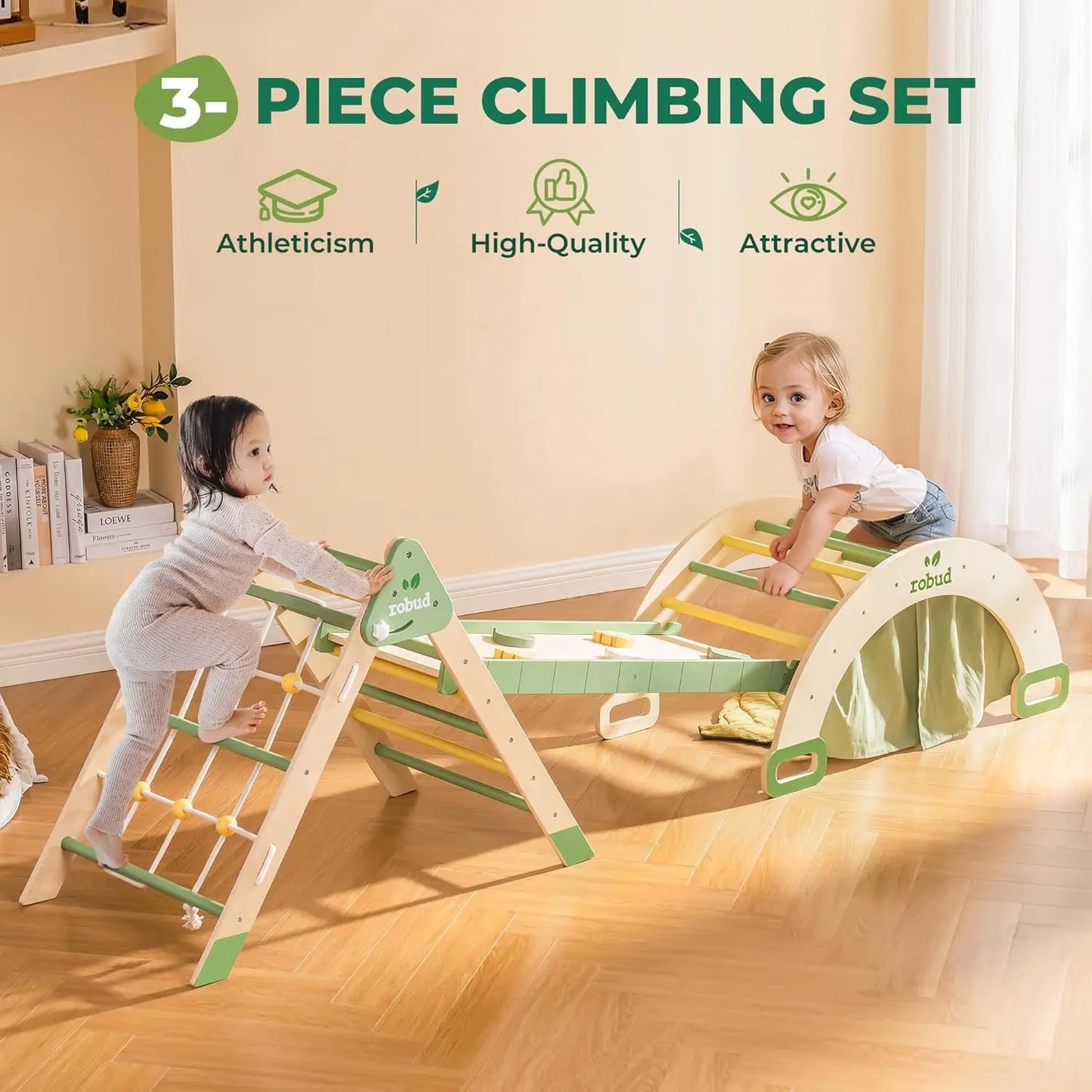 Robotime Robud 7 in 1 Triangle Set Foldable Wooden Climbing Toy Montessori Foldable Climbing Set with Rope Net Unisex