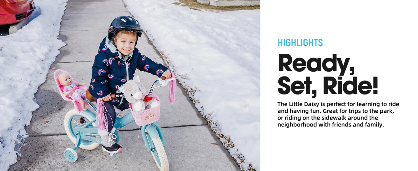 Little Daisy Kids Bike for Girls Ages 2-7 Years,  Bikes with Doll Bike Seat & Streamers, Bikes with Flag & Number Plate