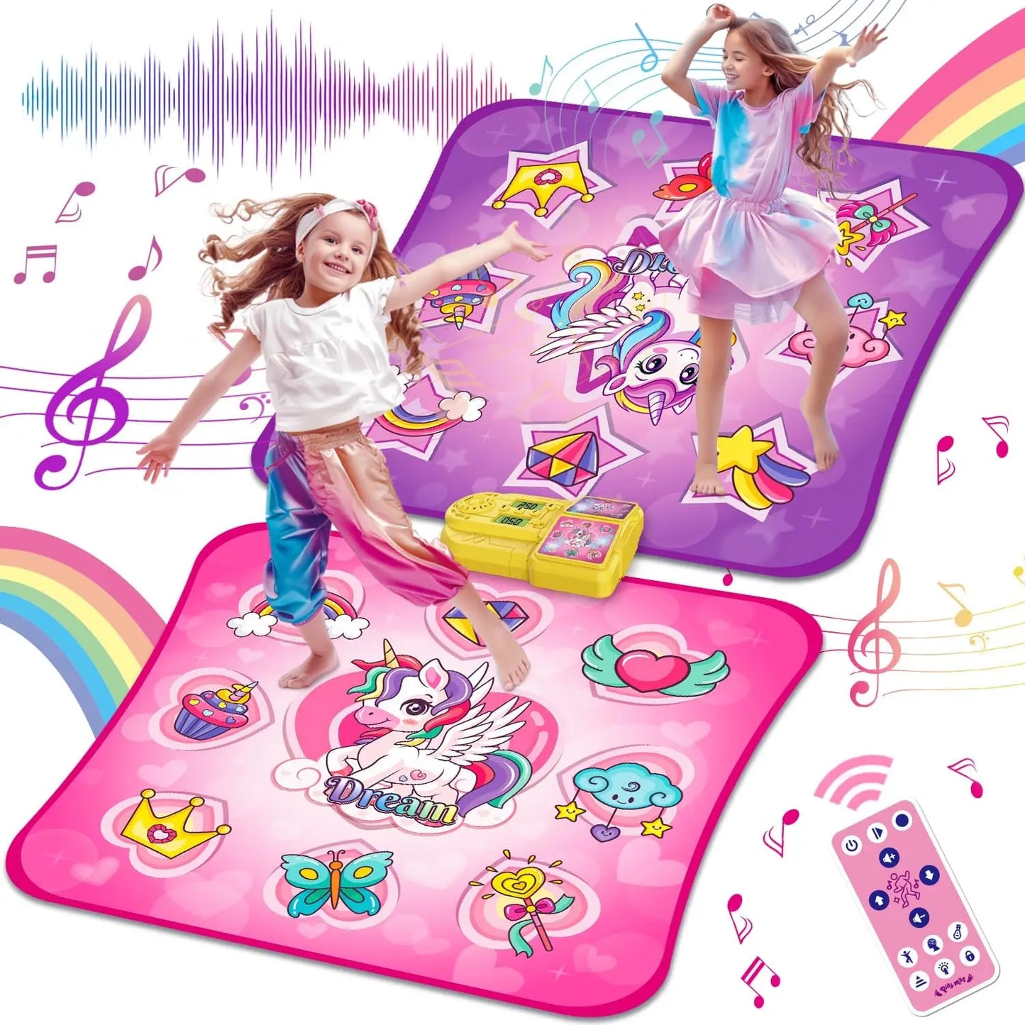 Unicorn Dance Mat x2 Toys for Girls 9-Level Dancing Game Indoor Outdoor Music Play Mat Christmas Gifts for Kids Ages 3+