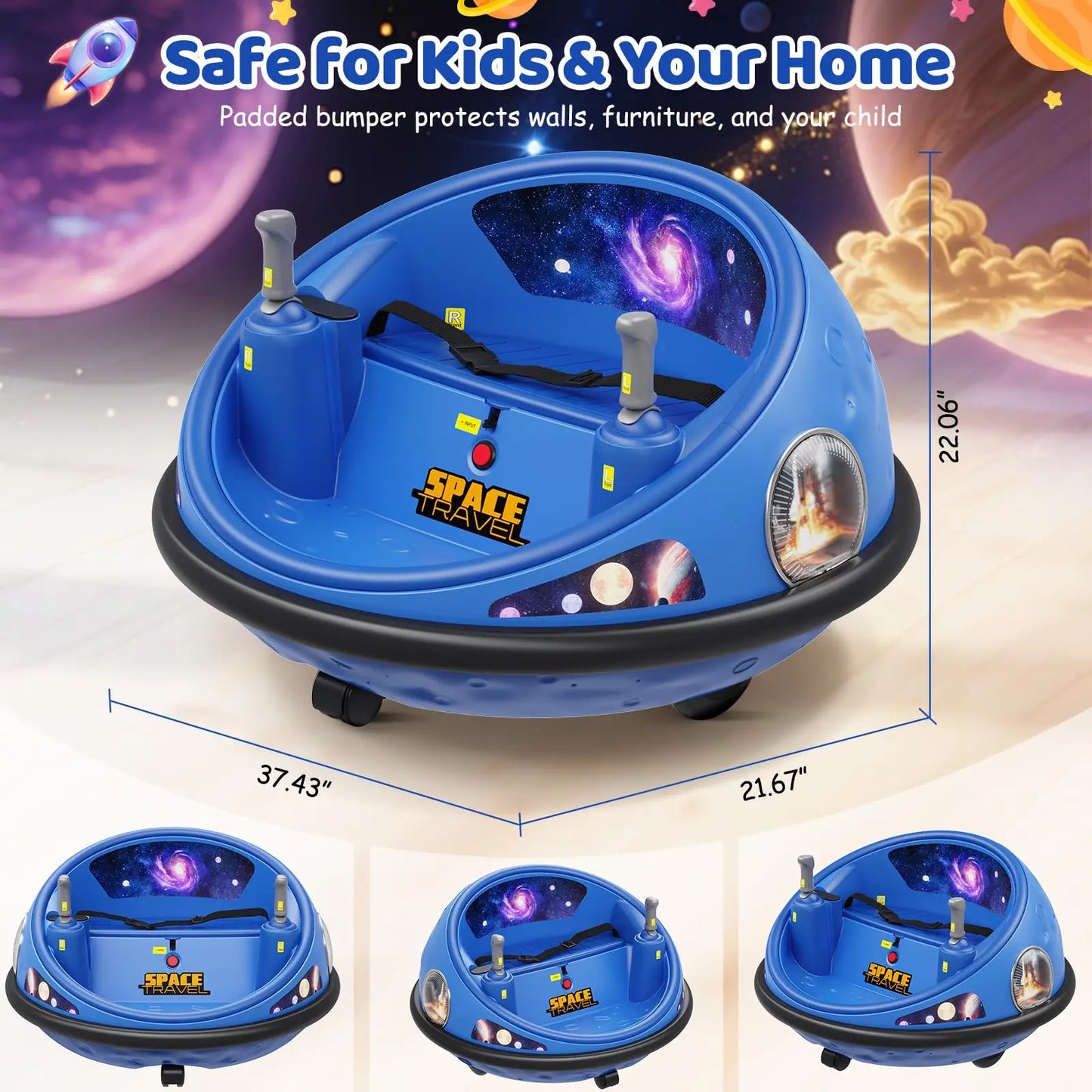 360° Spinning Kids Electric Bumper Car With Remote Control LED Lights Soft Bumper Indoor Outdoor Amusement Ride-on Toy