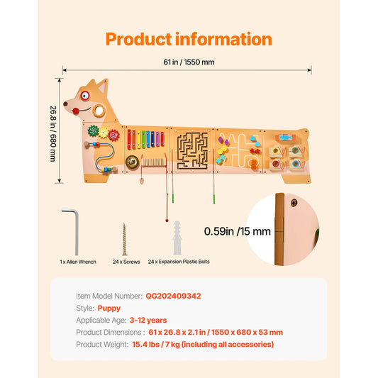 Puppy Kids Wall Busy Panels 12 Activities Board Montessori Sensory Learning Activity Center for Children Playroom Toys