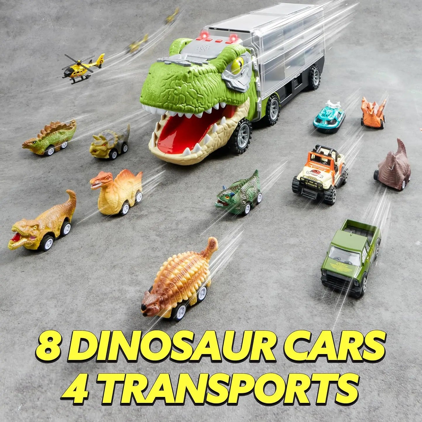 13 in 1 Dinosaur Transport Truck Toys with 12 Pull Back Cars Small Cars Set for 3+ Years Boy Birthday Christmas Gifts Toys