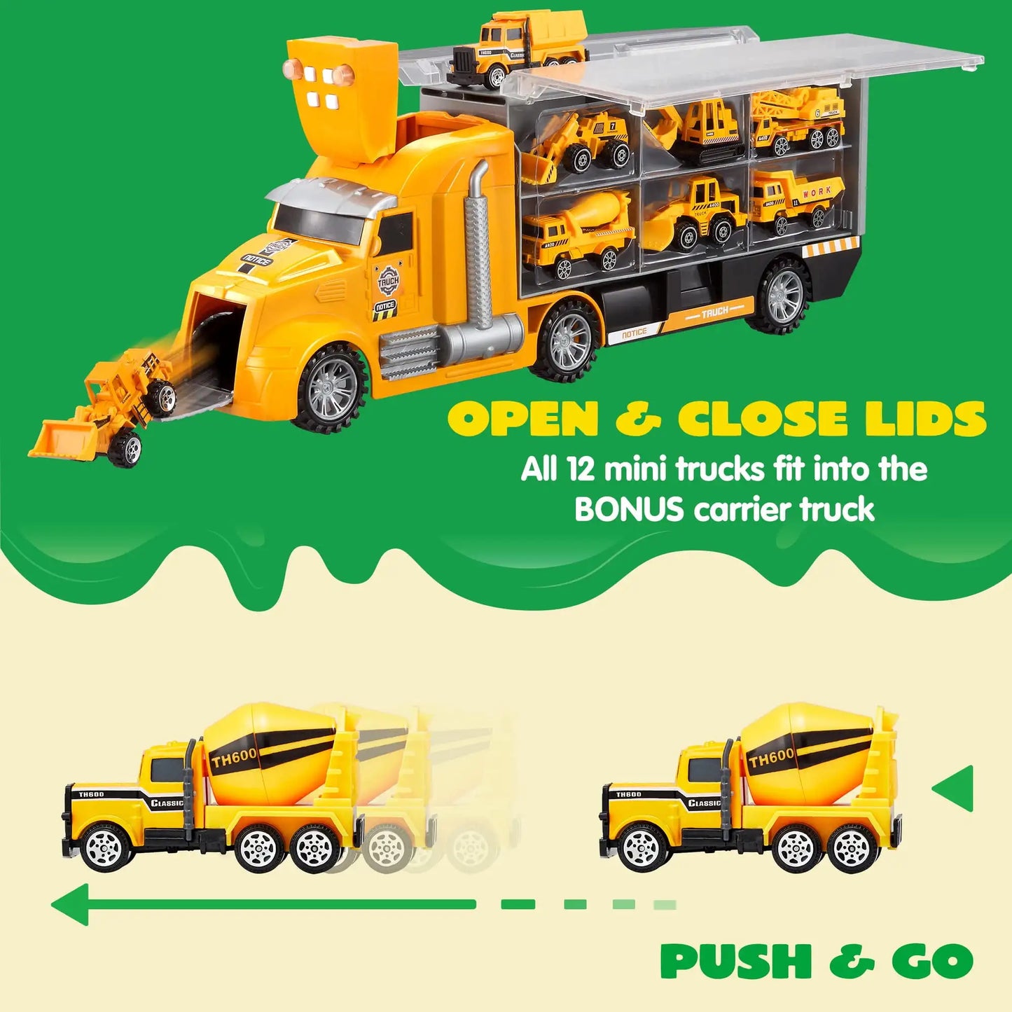 25 in 1 Die-cast Construction Big Truck Toys Car Transporter Storage Truck  for Kids Boys Girls Birthday