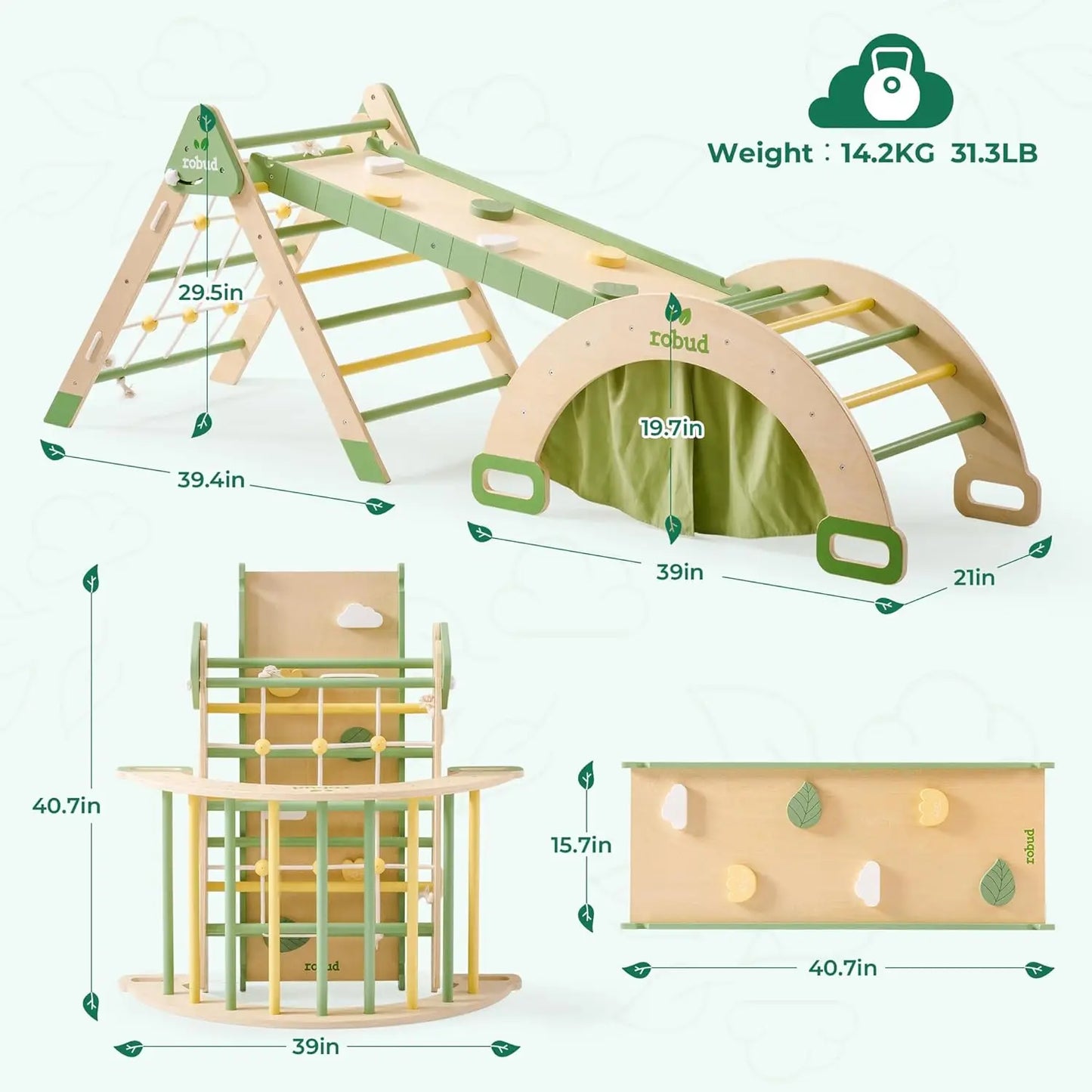 Robotime Robud 7 in 1 Triangle Set Foldable Wooden Climbing Toy Montessori Foldable Climbing Set with Rope Net Unisex
