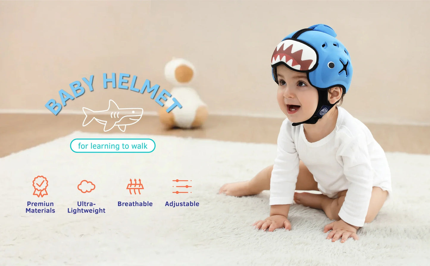 Baby Safety Helmet for Crawling & Walking, Ultra Lightweight Adjustable Infant Head Protector.