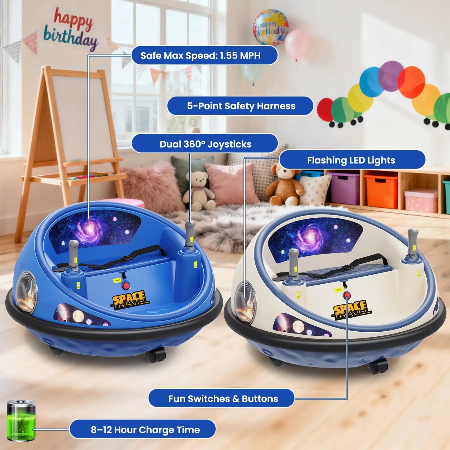 360° Spinning Kids Electric Bumper Car With Remote Control LED Lights Soft Bumper Indoor Outdoor Amusement Ride-on Toy